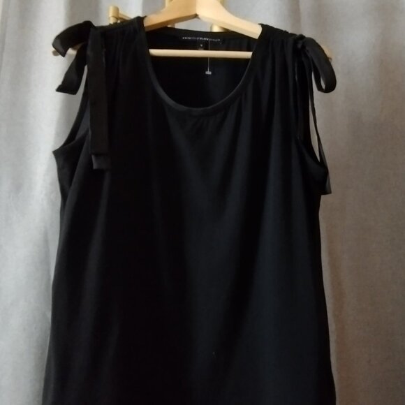 White House Black Market Tie Shoulder Tank Top Medium Black Cotton Modal Stretch - Picture 3 of 8